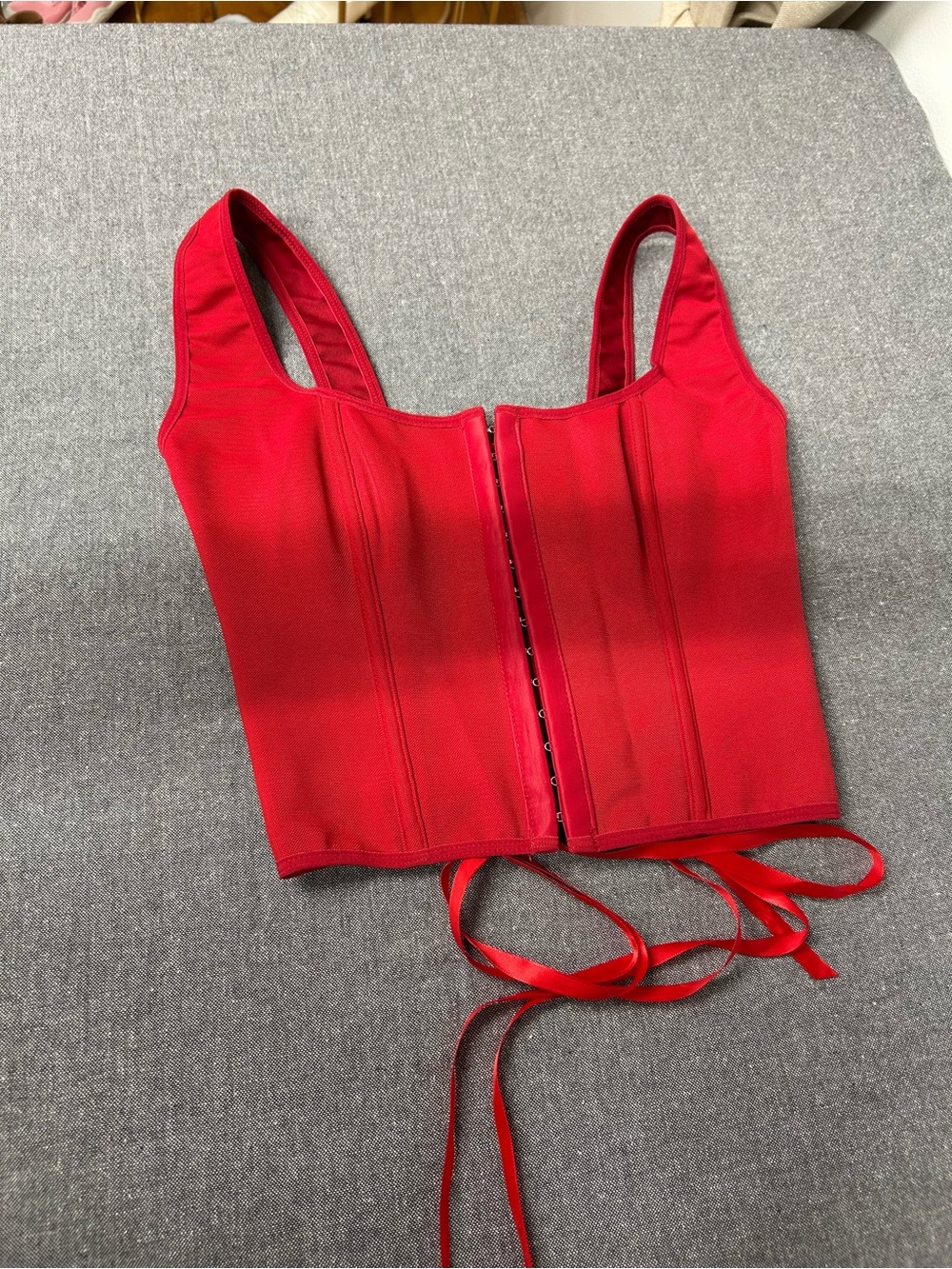 Red Structured Corset Crop Top with Front Hook Closure